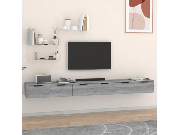 furnicato Wandhängeschrank Wandschrank 102x30x20 cm Grau Sonoma Holzwerkstoff, 2-tlg.