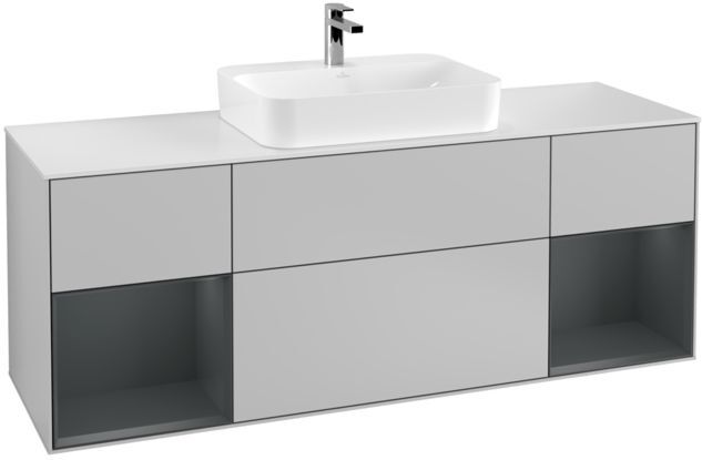 Villeroy und Boch Finion Waschtischunterschrank G451HGGJ 160cm, Abdeckplatte white matt, Emotion, Regale Midnight matt lacquer, Light grey matt