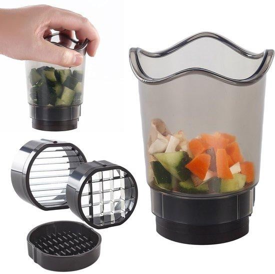 Unyqoos fruit- en groentesnijder met roestvrijstalen messen – compacte en ergonomische handmatige snijder