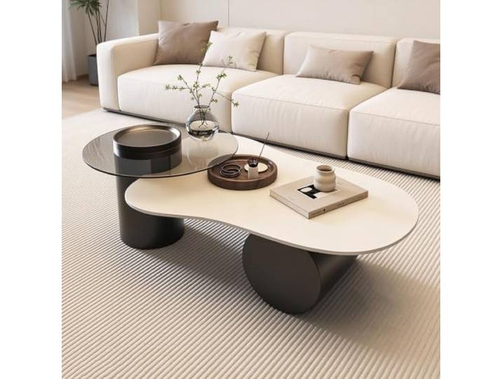 Aogley Irreguläre Satztische 2er Set, Moderner Couchtisch Mid Century Beistelltisch Set für kleine Räume, Wohnzimmer, Balkon und Büro(White,100cm)