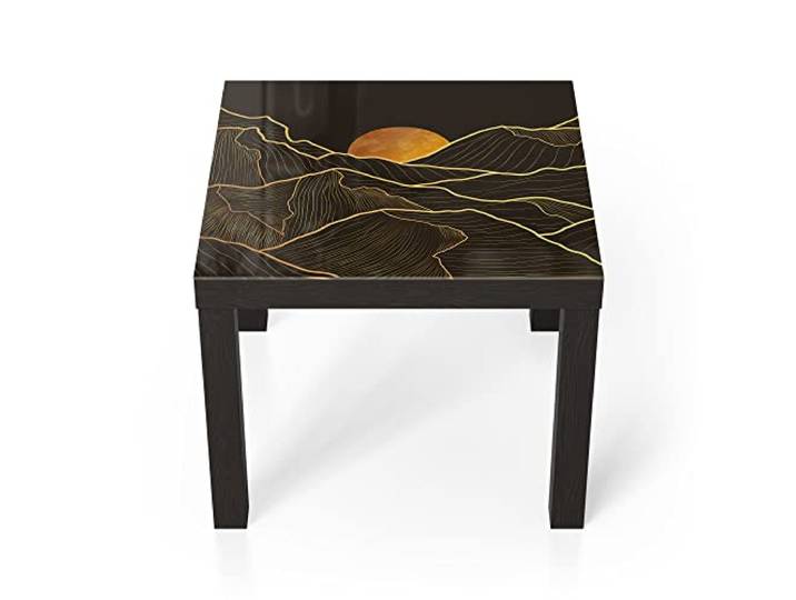 DEQORI Glastisch schwarz klein 55x55 cm Motiv Goldenes Linien Gebirge ausgefallener Beistelltisch aus Glas Hochglanz Couchtisch fürs Wohnzimmer moderner Couch Tisch mit Design