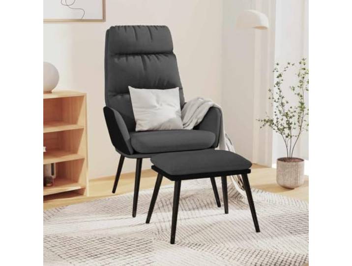 IBUQDDV Relaxsessel mit Hocker Dunkelgrau Stoff Kunstleder Metallrahmen Atmungsaktiver Stoff, stabiler Metallrahmen, flexible Fußablage, bequeme Armlehnen, modernes Design