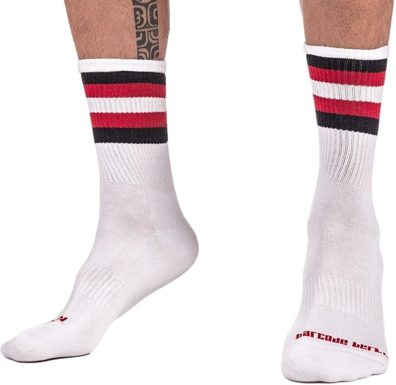 Barcode Berlin Chaussettes HALF SOCKS Stripes Blanc Noir Rouge