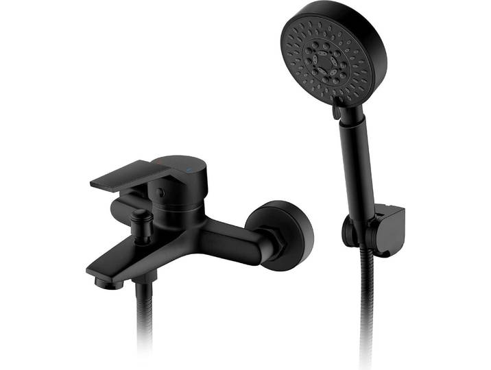 Auralum Badewannenarmatur Schwarz mit Handbrause 5 Funktionen