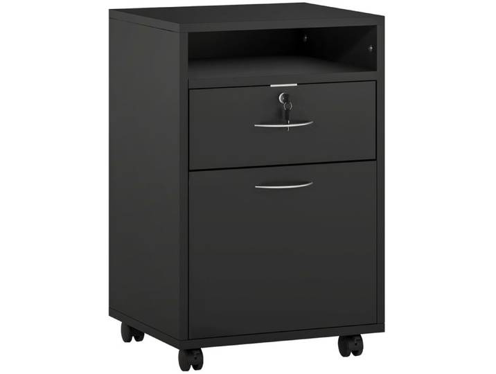 FSX Meuble de bureau en bois avec étagère ouverte tiroir avec serrure et armoire 40x35x60 cm noir