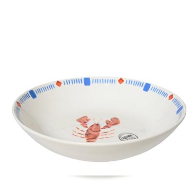 Decoris Schale 20,4x4,5cm Porzellan Hummer Motiv - Schale Müslischale Dekoschale Dessertschale Speiseschale Frühstücksschale Geschirr Weiß Rot Blau