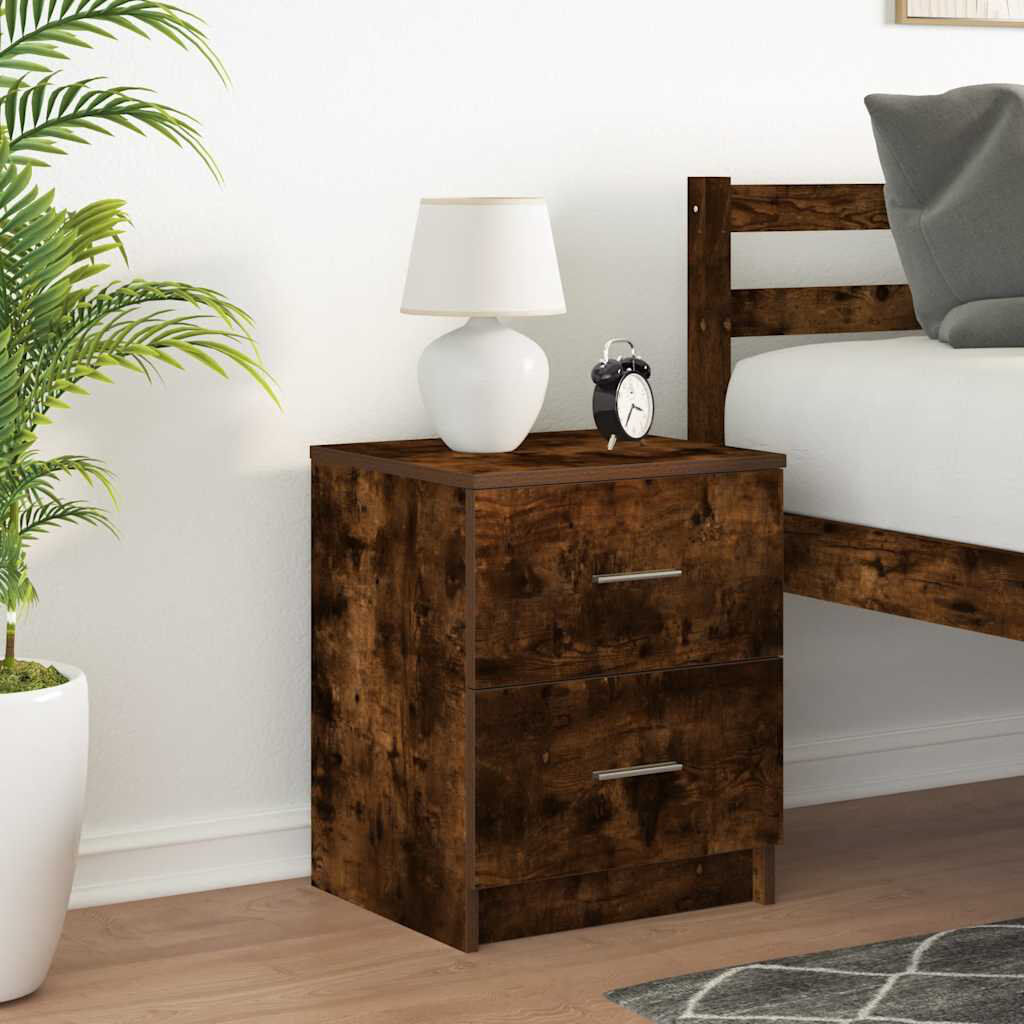 Alpen Home Bedside Cabinet With 2 Drawers Smoked Oak 50cm H X 40cm W X 36cm D