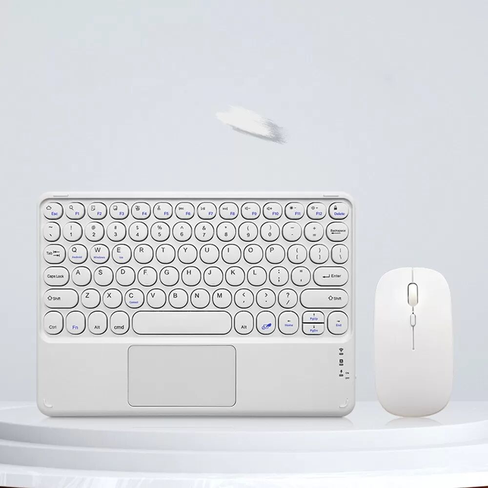INF Bluetooth-Tastatur mit runden Tasten und Touchpad + Bluetooth-Maus-Kombination, kompatibel mit iPad, Android und mehr Weiß