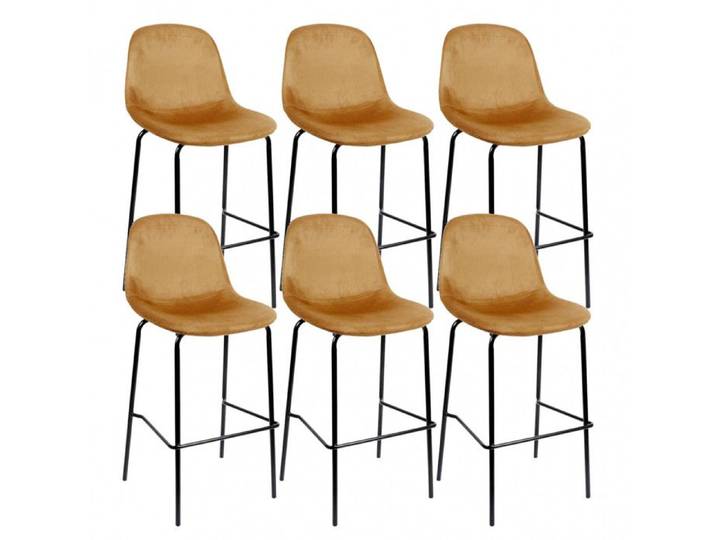 KONAE - Lot de 6 Tabourets de Bar en Velours Côtelé Ocre