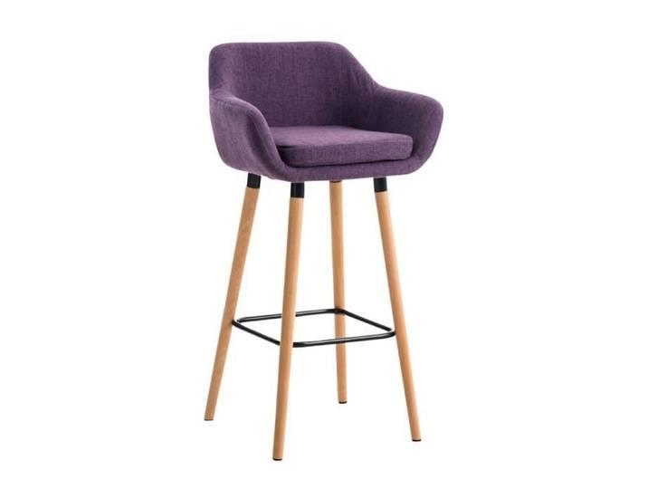 Tabouret de bar - CLP - Grant - Tissu violet - Pieds en bois - Repose-pieds en métal