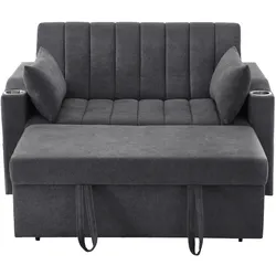 Schlafsofa Sofa Bettsofa Faltsofa mit verstellbarer Rückenlehne Getränkehalter Seitentaschen 136x162x84 platzsparendes Design Grau