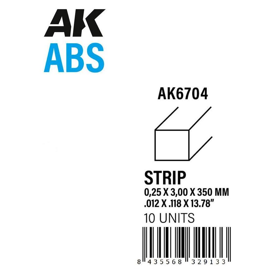 AK Interactive Strips 0.25 x 3.00 x 350mm - ABS STRIP (AK6704)