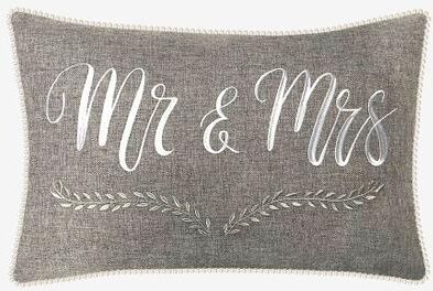 """Mr & Mrs"" Decorative Pillow by Levinsohn Textiles in Grey"