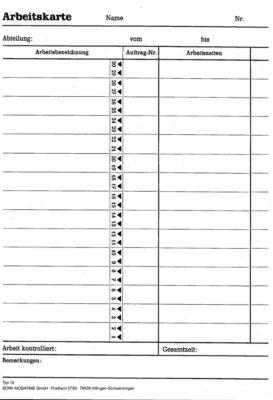 BÜRK Stempelkarte, Arbeitskarte, für Zeiterfassungsgerät ZS3200/ZS5200, 500 Stück