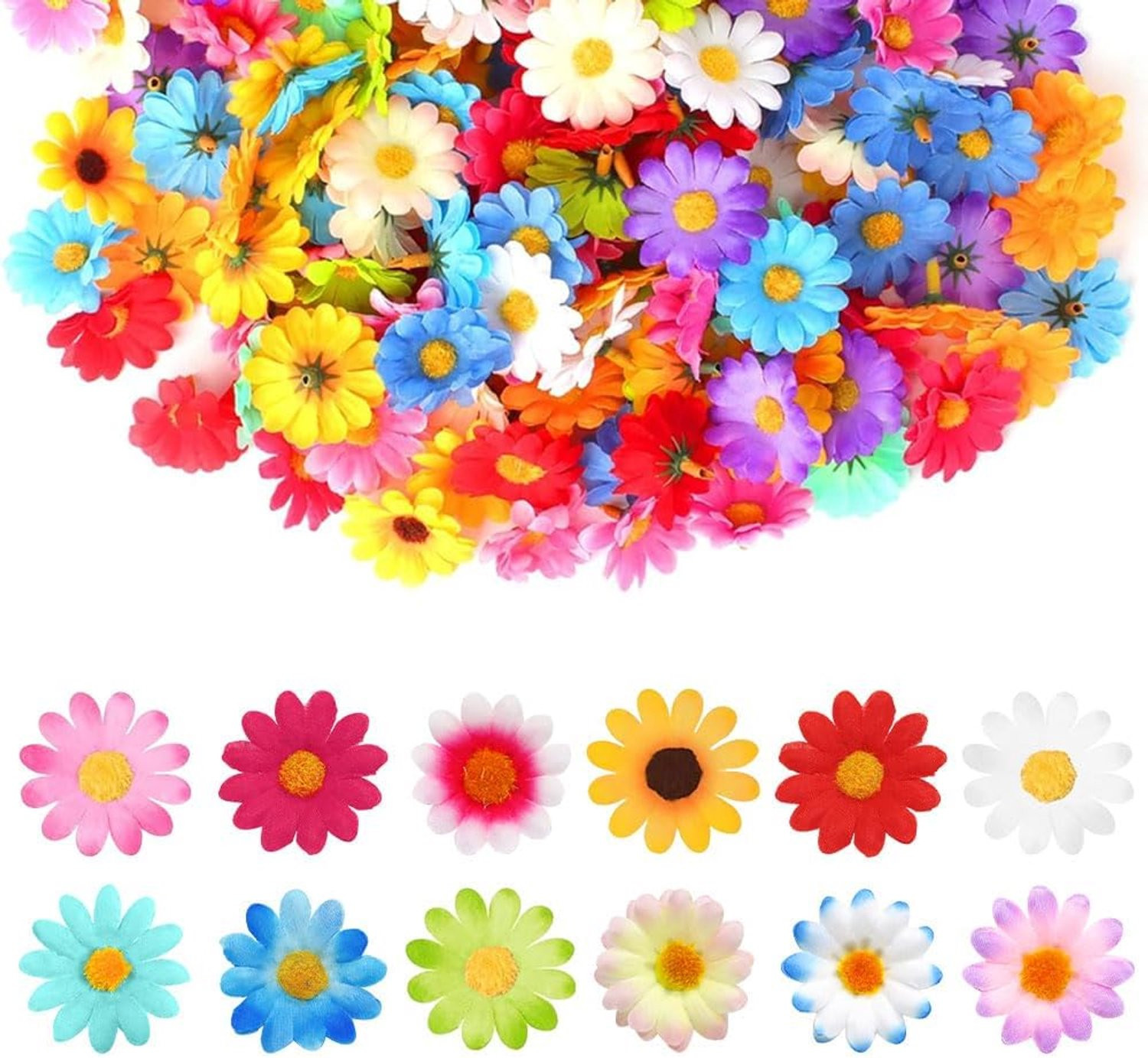 Set van 200 multicolore mini kunstbloemen van zijde voor DIY projecten, 4 cm