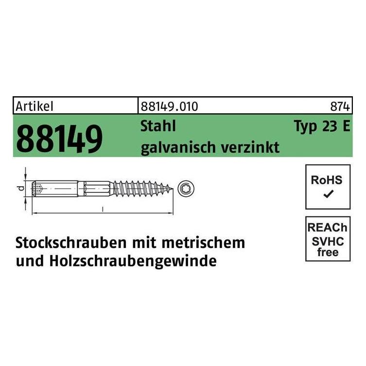 Stockschraube R 88149 Typ 23 E M 8 x 160 Stahl galvanisch verzinkt Stahl (100 Stk.) (881490100080160)