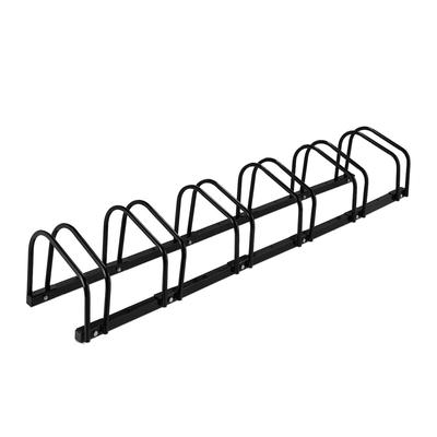 Relaxdays Fahrradständer Boden, für 6 Räder, bis 60 mm Reifenbreite, Metall, Garage, Fahrrad-Aufstellständer, schwarz
