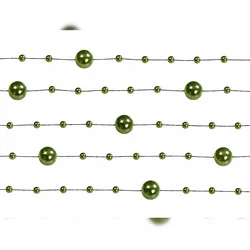 PartyDeco 1,3m Perlenkette 8mm Kunststoff Perlengirlande Kunstperlen Perlenschnur Perlenband Hochzeitsdeko Weihnachtsdeko Dunkel Lindgrün