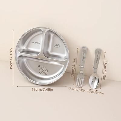Uplift Picks Stainless Steel Divided Salad Plate Reusable Dining Plate For Kids And Family Meals lion Set