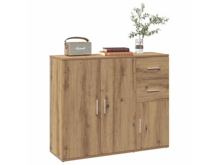 KTHLBRH Sideboard Eiche Handwerk 91 x 29,5 x 75 cm 3 Türen 2 Schubladen Technisches Holz und Eisen, stabile Platte, viel Platz, Montage erforderlich