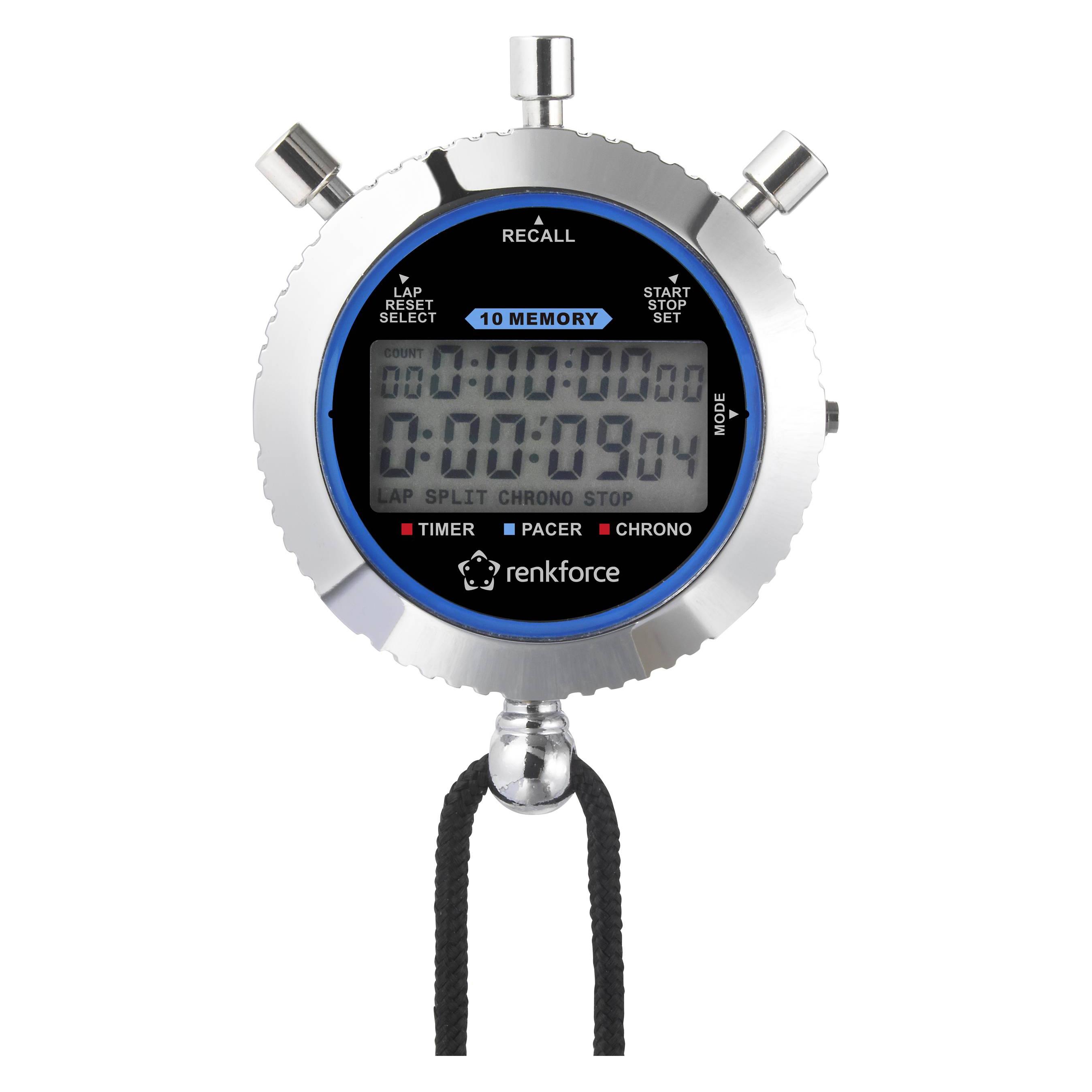 Renkforce Stoppuhr digtal 500 Runden Anzeige von 3 Runden gleichzeitig, 1/100 Präzision (RF-4612980)