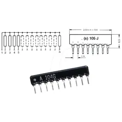 SIL 9-8 220K - Widerstandsnetzwerk, 8 x 220 kOhm, 2%, SIL-9