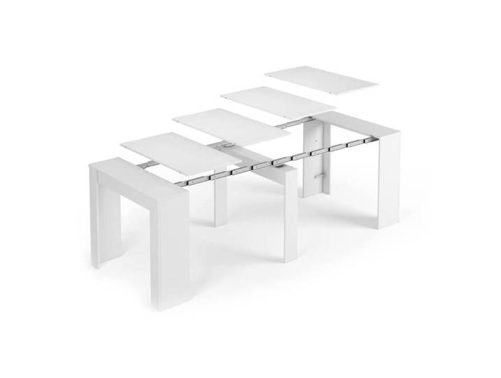 Dmora - Table console à rallonge Mornese Table avec rallonges extensible jusqu'à 10 places 51/237x90h78 cm Blanc Brillant