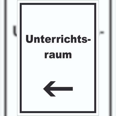HB-Druck Unterrichtsraum Aufkleber mit Text Richtungspfeil links Schule Schulung hochkant A1 (594x841mm)