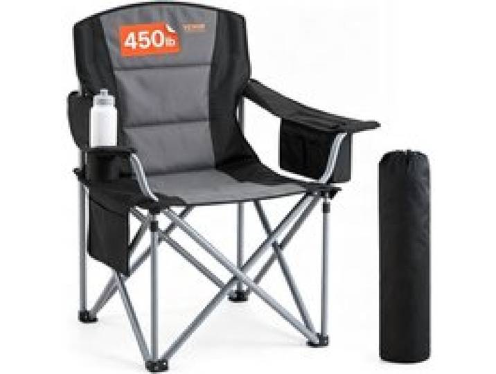 VEVOR Faltstuhl Klappstuhl mit Getränkehaltern & Armlehnen 158 kg Belastbar, Anglersessel Faltbar Anglerstuhl Faltstuhl Schwarz, inkl. Tragtasche Camping Stuhl Outdoor Regiestuhl Tragbar