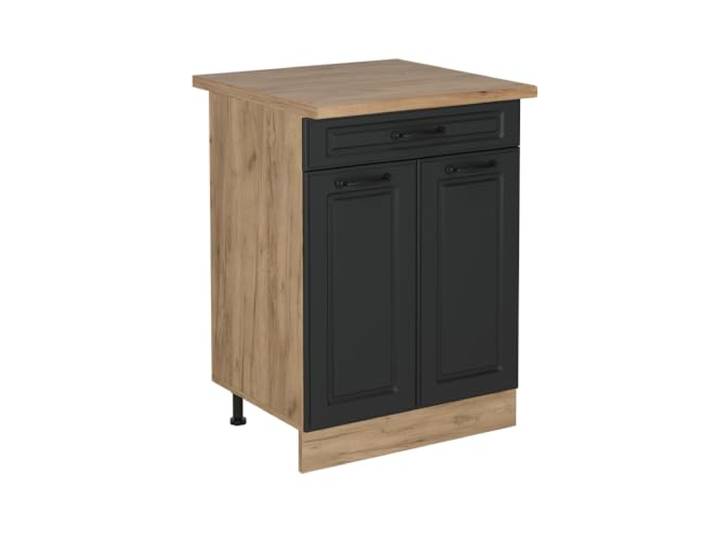 Vicco Küchenunterschrank R-Line, Anthrazit Landhaus, 60 cm MDF-Front · Arbeitsplatte Eiche · Höhenverst. Füße · 2 Türen · Leichter Zugriff