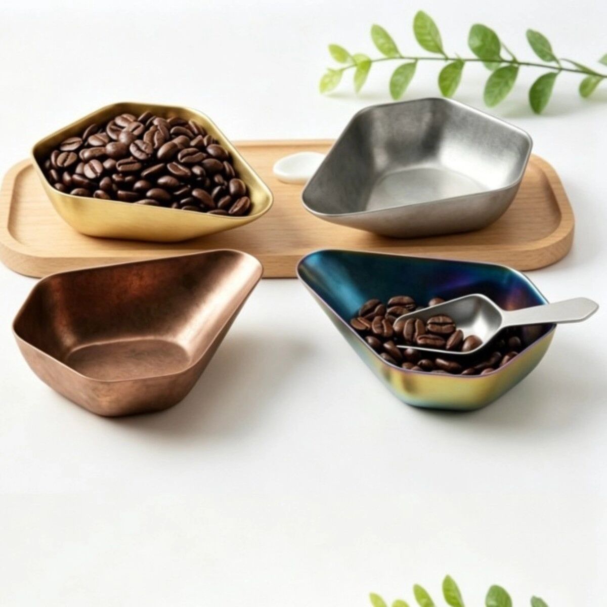 INF 304 Edelstahl Kaffeebohnen-Wiegeplatte - Retro-Dosierplatte für präzises Abwiegen und Kaffeepräsentation Gold