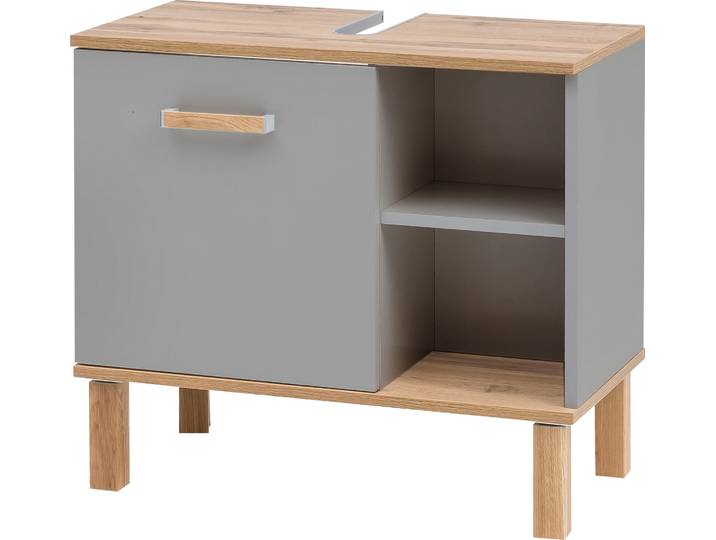 Waschbeckenunterschrank SCHILDMEYER Padua , grau (platingrau, eichefarben landhaus), B:65,2cm H:60,1cm T:35cm, Holzwerkstoff, Schränke, Waschbeckenunterschrank, Füsse aus Massivholz
