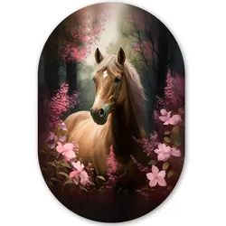 WANDBILD Pferd - Blumen - Rosa - Natur - Wald Wanddeko Schlafzimmer 60x90 cm