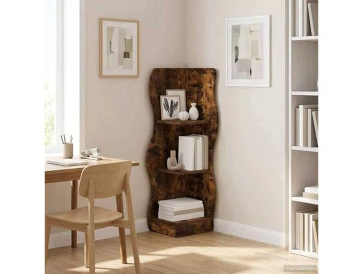 IBUQDDV Eckregal Räuchereiche 34x33x102cm Holzwerkstoff Wellenregal Wellenmuster, feuchtigkeitsresistent, platzsparend, vielseitig nutzbar, einfache Pflege
