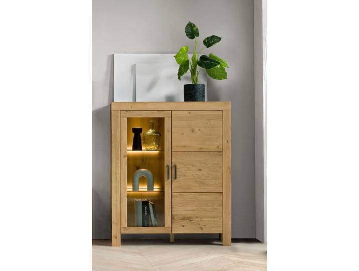 Vitrine mit 2 Türen 112 cm Eiche teilmassiv Andria