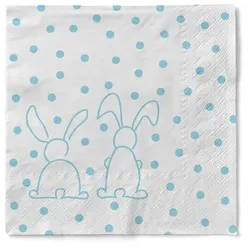 Sovie HOME Serviette Rabbits in Türkis aus Tissue 33 x 33 cm, 20 Stück - Ostern Punkte Hase