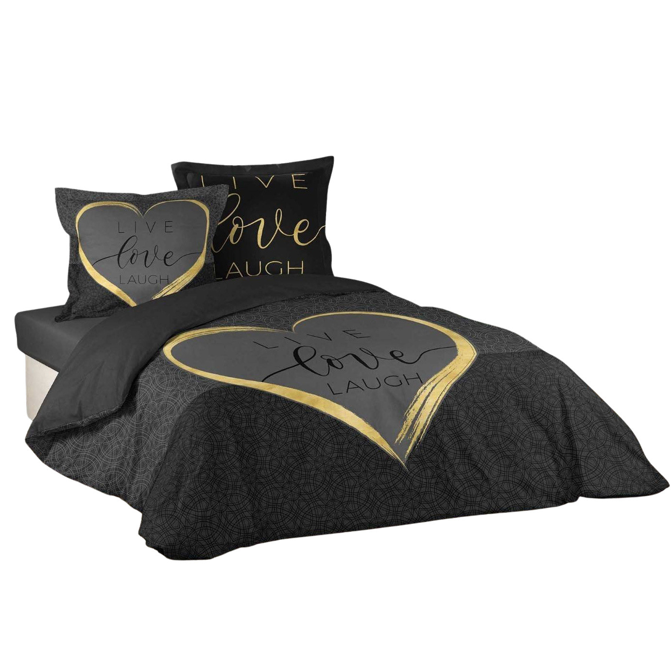 Douceur d'interieur Dekbedovertrek AVELINE CRAZY LOVE zwart 200 x 200 cm