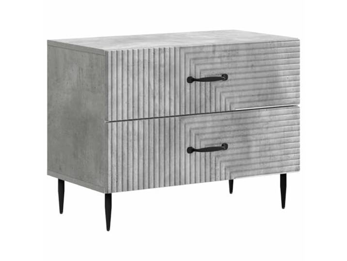 KUPTYERFG Nachttisch Betongrau 62x34,5x47,5 cm Holzwerkstoff 2 Schubladen Kompakter Nachttisch für das Schlafzimmer mit zwei geräumigen Schubladen, schwarzen Metallbeinen und viel Ablagefläche.