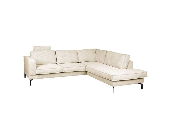 Ecksofa HANKS mit Ottomane Beige Strukturstoff Purna 254 x 81 x 227cm Ottomane davorstehend rechts