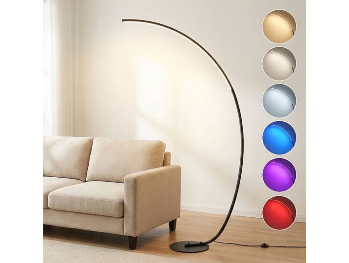 Lampe sur pied RGBW, lampe sur pied de 65 pouces, lampe sur pied à arc à intensité variable pour salon avec pied et télécommande, 3000K-6000K, lampe d'angle LED, lumière ambiante à changement de
