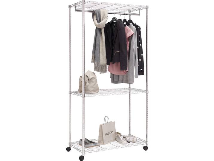 Carryhome Kleiderwagen, Chromfarben, Metall, 90x187x45 cm, Hutablage, Schlafzimmer, Kleiderständer