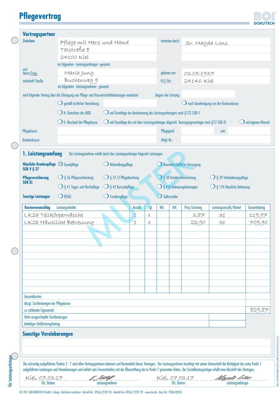BOI Formular Pflegevertrag 9206-00245