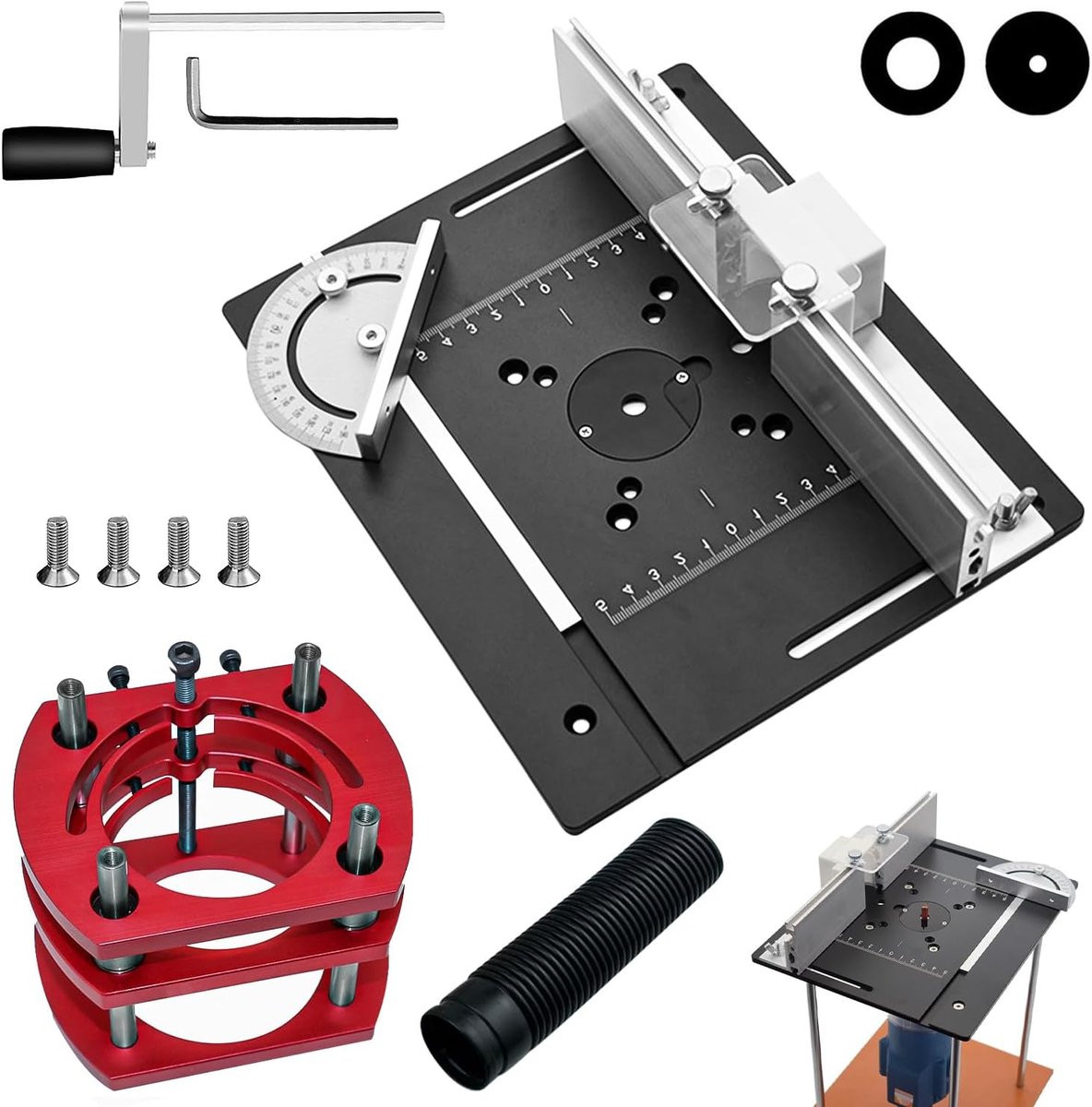 Freestafel voor bovenfrees met inlegplaatset en maximale lift van 51 mm, zwart