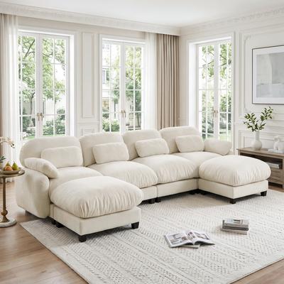 Loedds 4-Seat Chenille U-Shaped Modular Sectional Sofa with 2 Ottomans & Lumbar Pillows