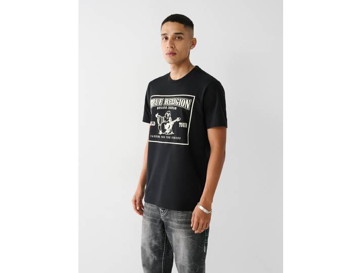 Kurzarmshirt TRUE RELIGION SRS PUFF CREW TEE , Herren, Gr. S, schwarz, Jersey, Obermaterial: 100% Baumwolle, bedruckt, normal, Rundhals, Shirts Kurzarmshirt, Baumwolle