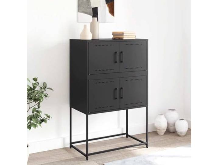 KTHLBRH Sideboard schwarz 68,5 x 38,5 x 107 cm aus Stahl 4 Fächer, praktische Türen, einfache Wartung, industrieller Stil