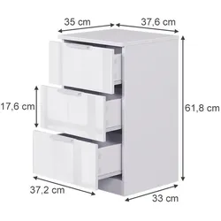 Vicco, Nachttisch, Nachttisch Fino, Weiss Hochglanz, mit Schubladen (37.60 x 35 x 61.80 cm)
