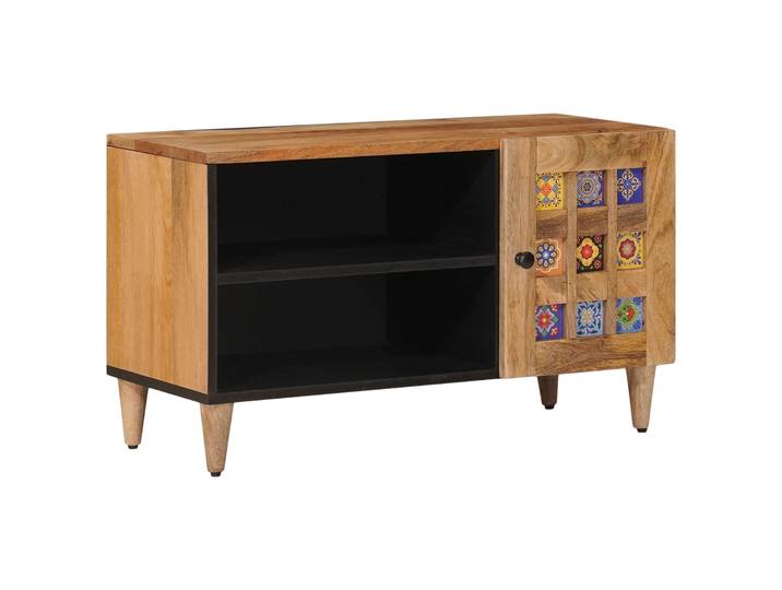 vidaXL TV-Schränk mit Speicher Natur 80 x 33 x 46 cm Massivholz Mango