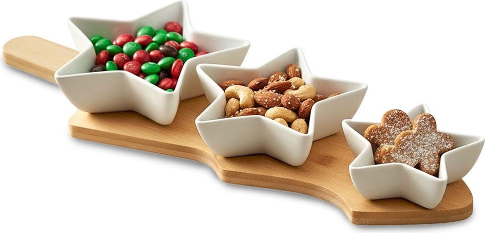 Excellent Houseware Misky snackset met bamboe onderzetter, 3 stuks