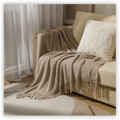 Youfap Market Textile City Tassel Knitted Throw Blanket, Winter Warm Decorative Bedspread dark Khaki l